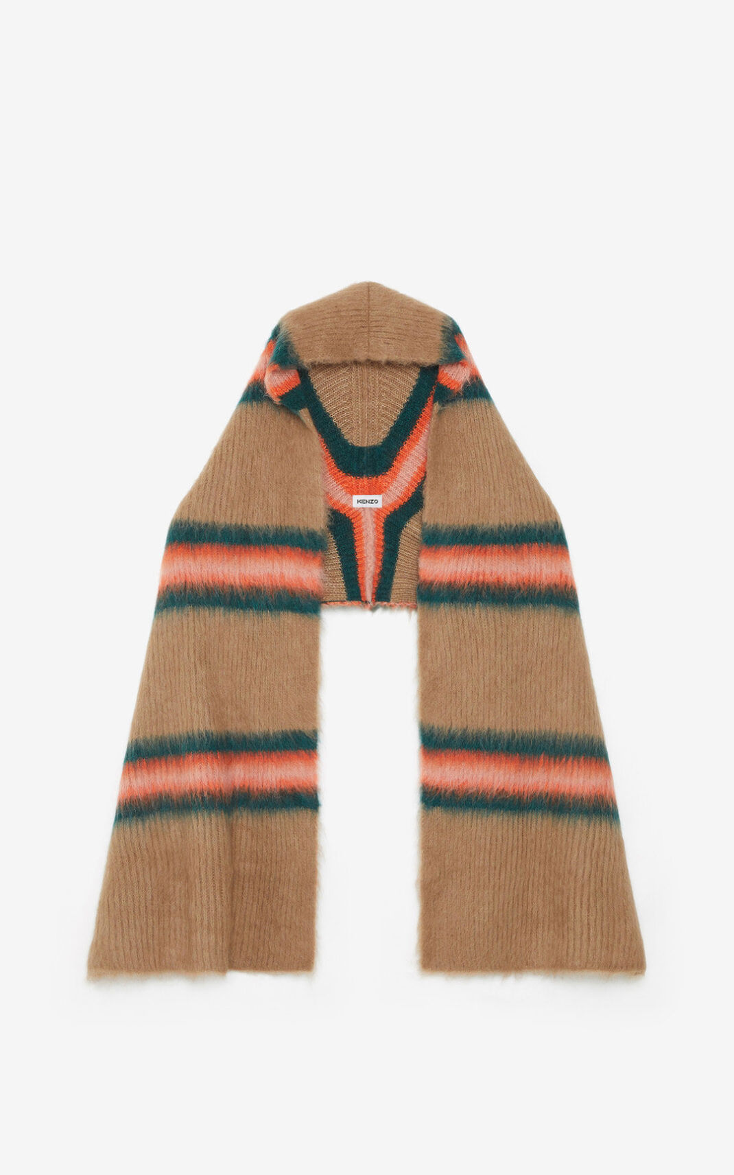 Kenzo Striped alpaca wool Ženska Šali Temno Bež SI-6880677